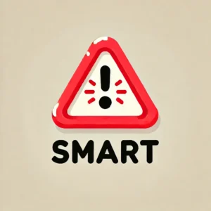 Rotes Warndreieck mit dem Wort "SMART" und einem Rufzeichen daneben.