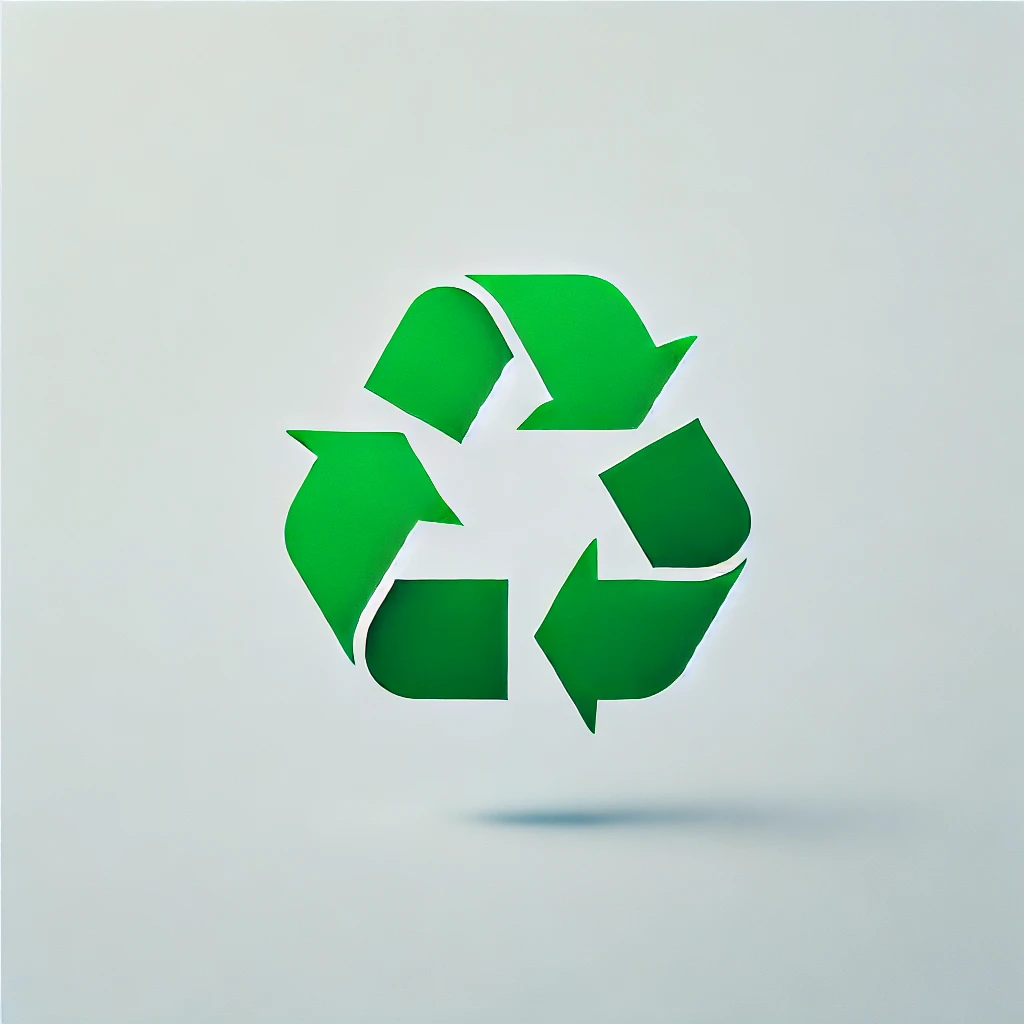 Grünes Recycling-Symbol auf einem minimalistisch grauen Hintergrund, das Nachhaltigkeit und Umweltbewusstsein darstellt.