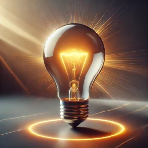 Leuchtende Glühbirne auf dunklem Hintergrund, die Kreativität, Ideen und Innovation symbolisiert.