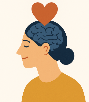Illustration einer Frau mit Gehirn und Herz als Symbol für Wertschätzung