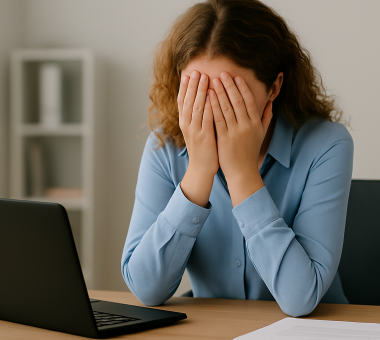 Gestresste Mitarbeiterin im Büro – Führung ohne Klarheit überfordert